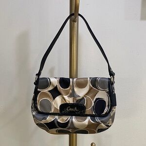Coach Black and Tan Patterned Shoulder Bag